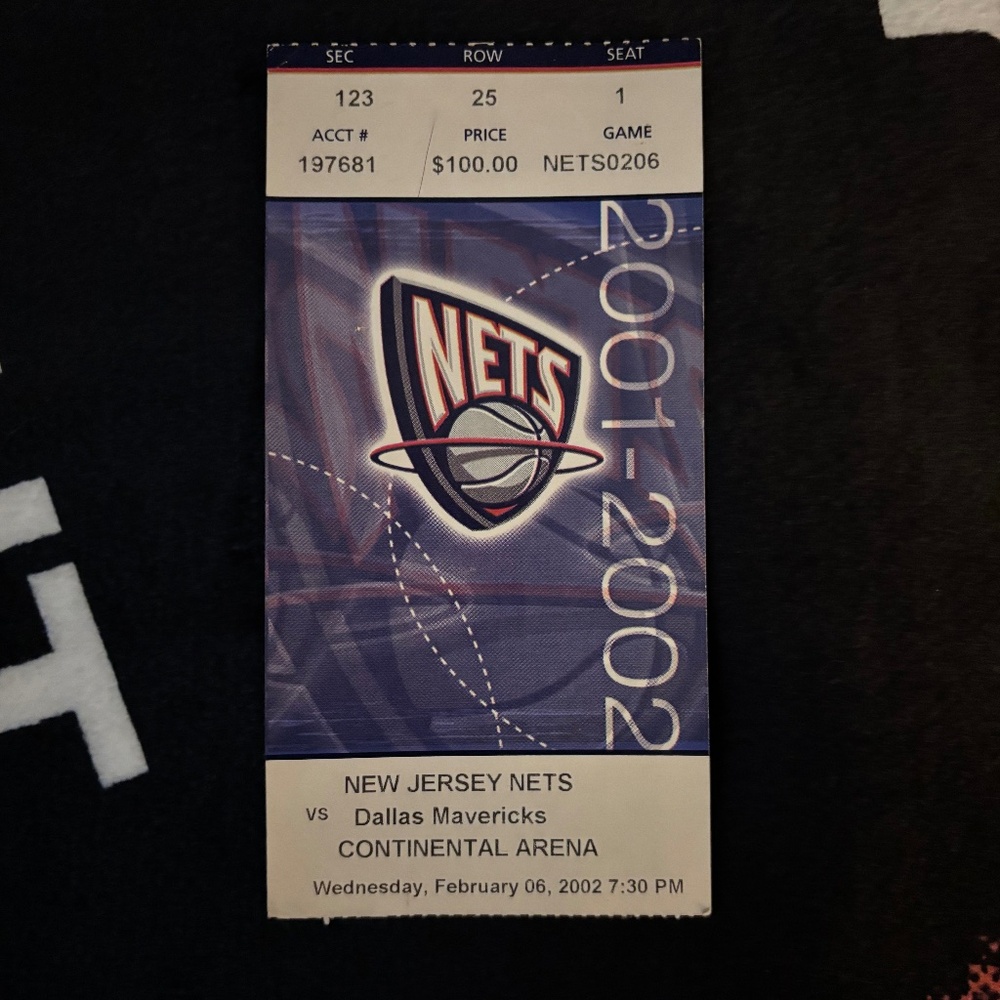 NEW JERSEY NETS vs. DALLAS MAVERICKS 2/6/2002 Ticket Stub CONTINENTAL